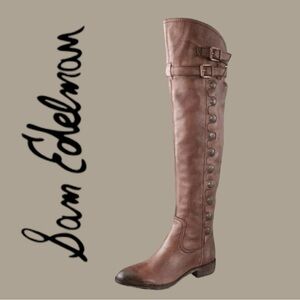 Sam Edelman Leather Pierce Whiskey Almond Toe Pull On Heel Knee Boot Size 6